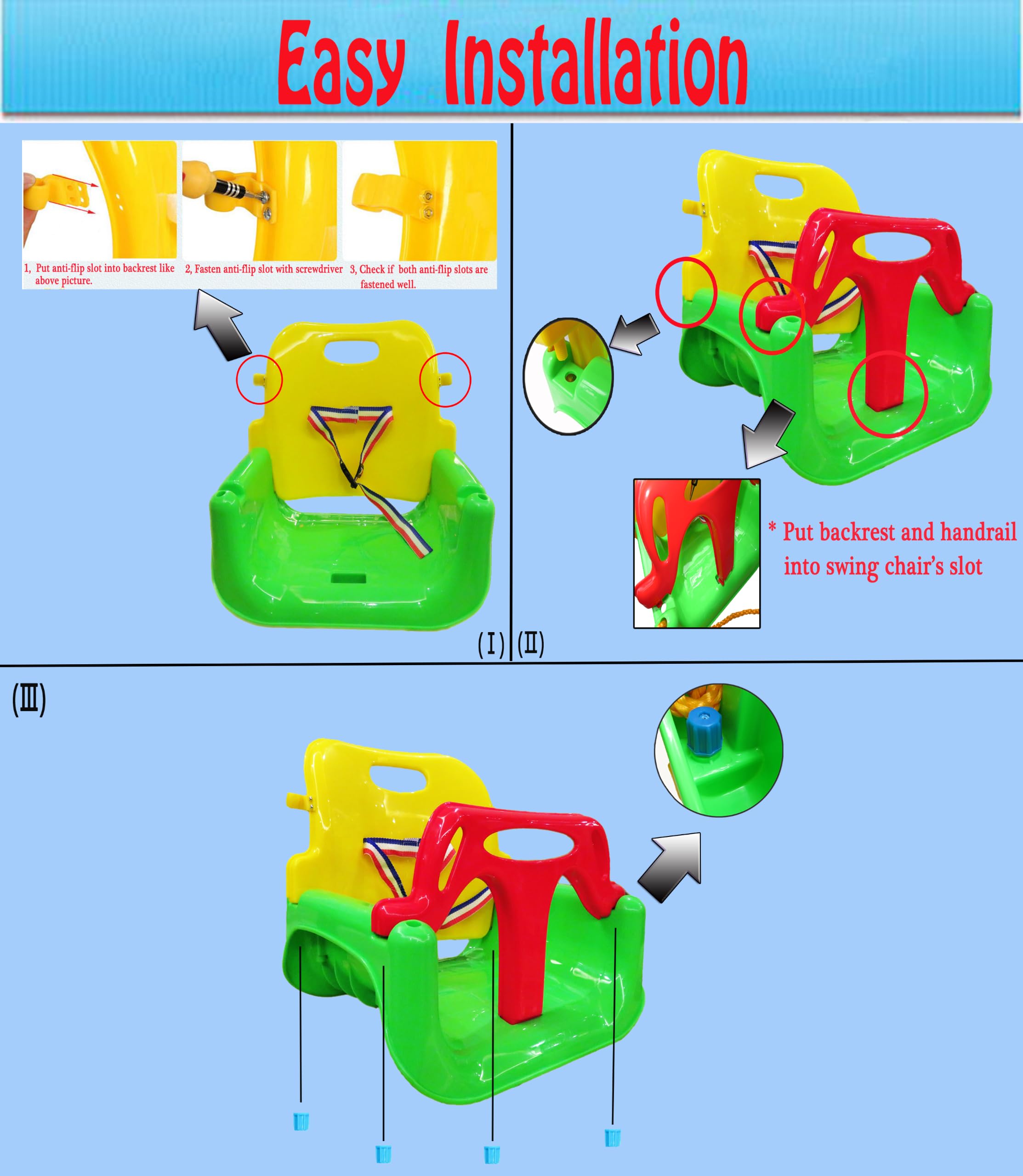 Altalena pieghevole 3 in 1 da neonato a adolescente versione di aggiornamento con moschettoni per giardino di casa, patio, giochi all'aperto (sedia verde + corrimano verde)
