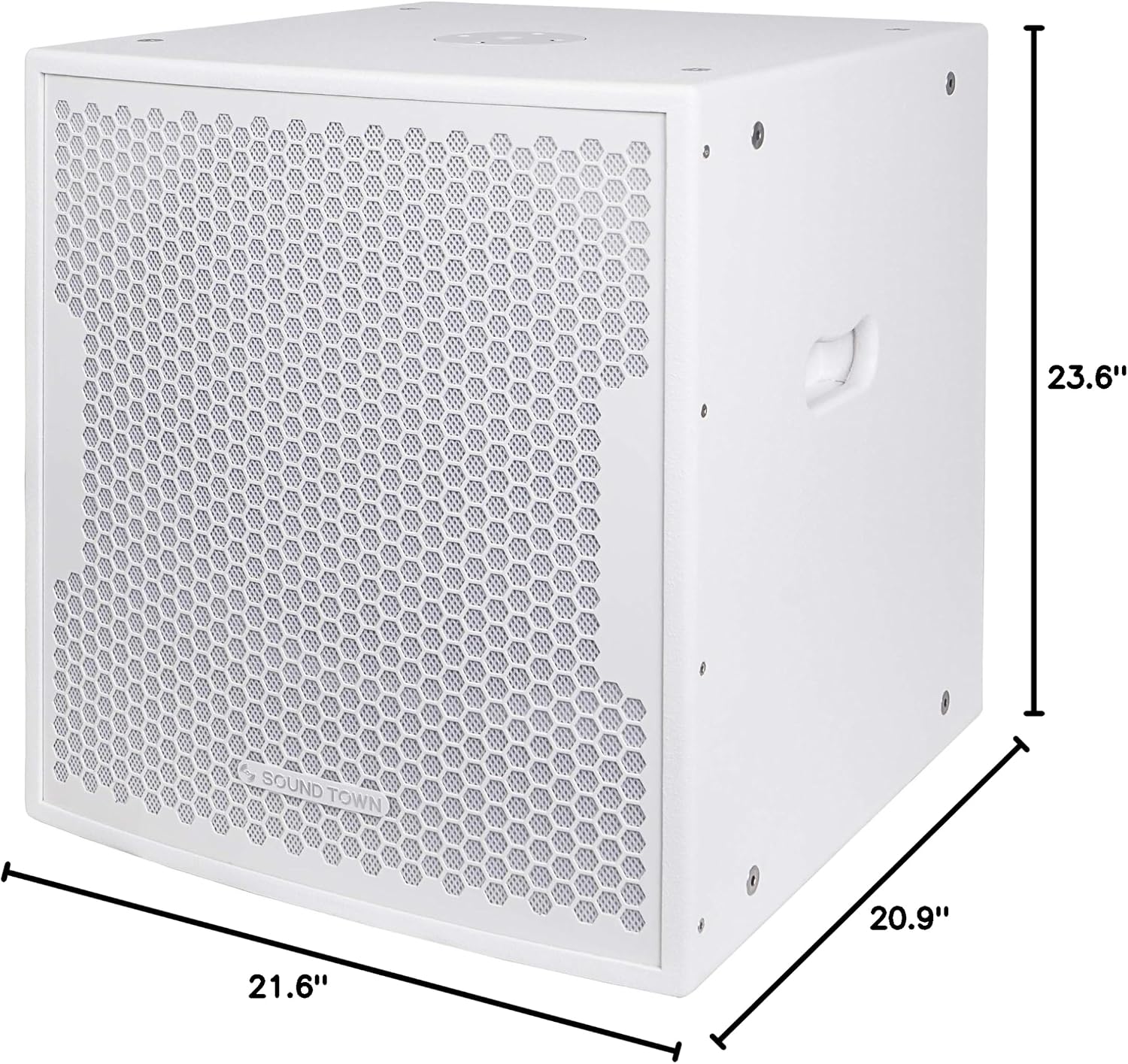 Sound Town CARME Series 1600W 18” Powered Subwoofer with DSP, LPF, Birch Plywood, White (CARME-18SWPW)