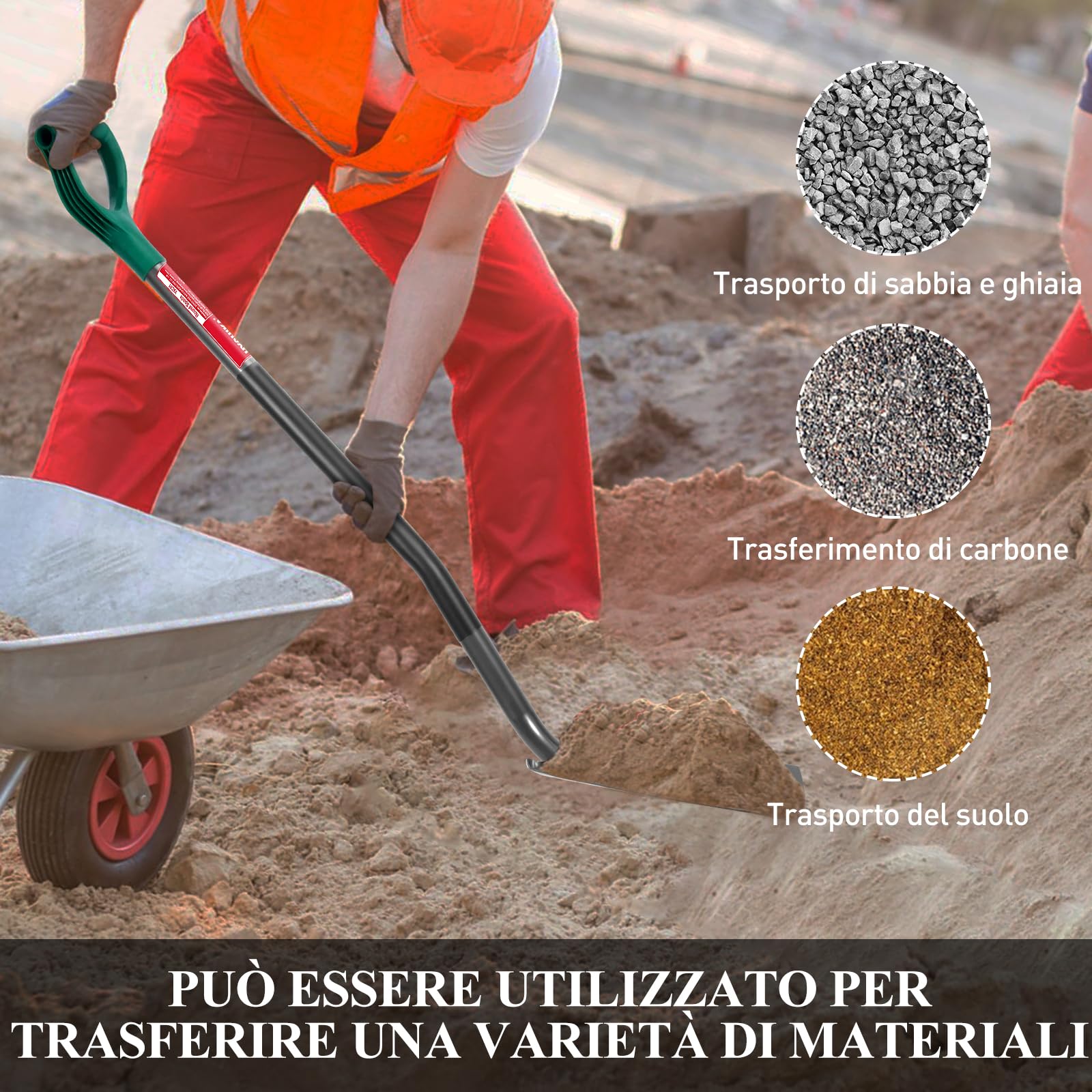 HYCHIKA Pala da Giardino Circolare, Vanga da Giardinaggi, Pala da Scavo, Acciaio Temprato di Alta Qualità, Manico Ergonomico Impugnatura a D, per Piante, Agricola, Diserbo, Spalatura Neve