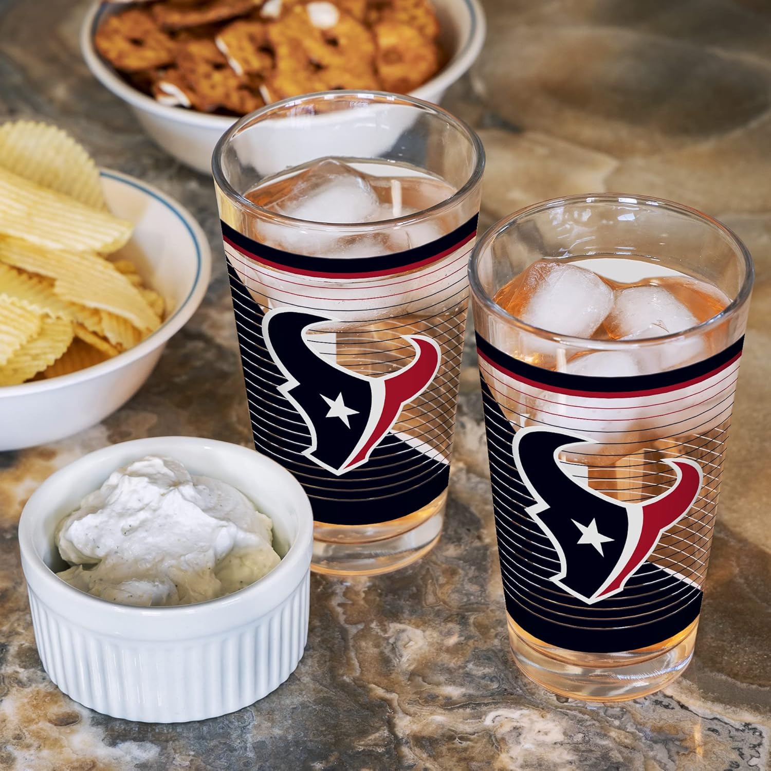 Rico Industries NFL Football Houston Texans 16 oz Pint Glasses with Digitally Printed Logo, Practical Set of 2 Classic Drinking Glasses, for Fans, Dishwasher Safe