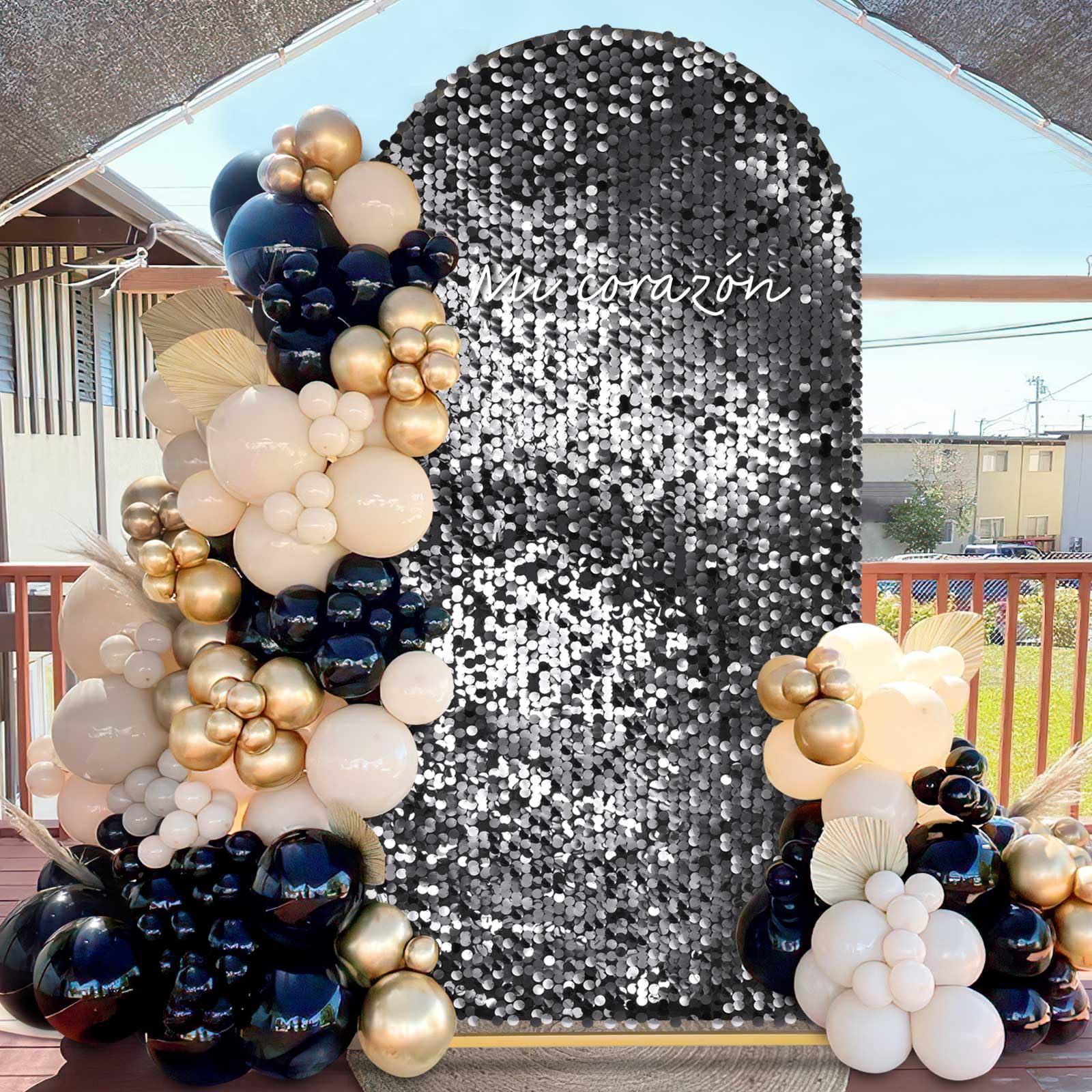 Copertura per sfondo con paillettes nere, 2 m: copertura per arco in tessuto Payette glitterato per feste di compleanno e baby shower