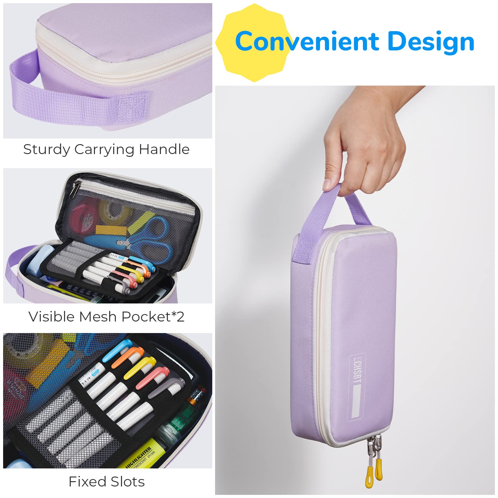 ECHSRT Estuche para lápices para Hombres y Mujeres, Estuche Grande para Adultos, Estuche portátil estético con asa, Fundas con Cremallera para Organizador de Oficina, Glicinia, 9.44 x 4.72 x 2.36