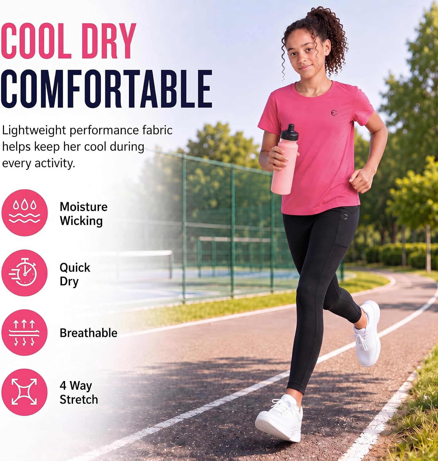 Girls Dry Fit Athletic T-Shirts 3-Pack - Short Sleeve Crewneck Moisture Wicking Sports Tees for Kids & Teens 3-16