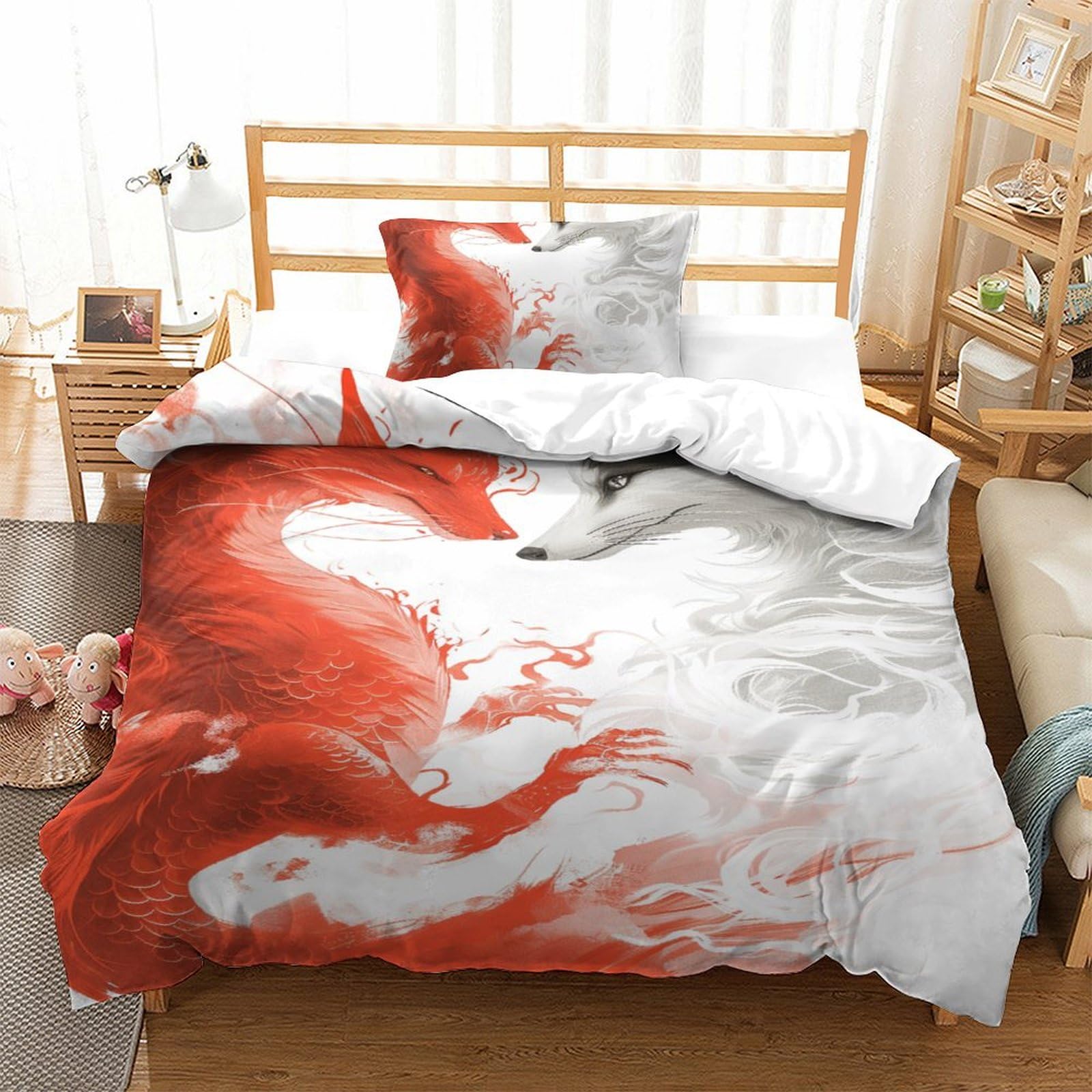 Parure de lit loup 3D housse de couette microfibre respirante 135x200