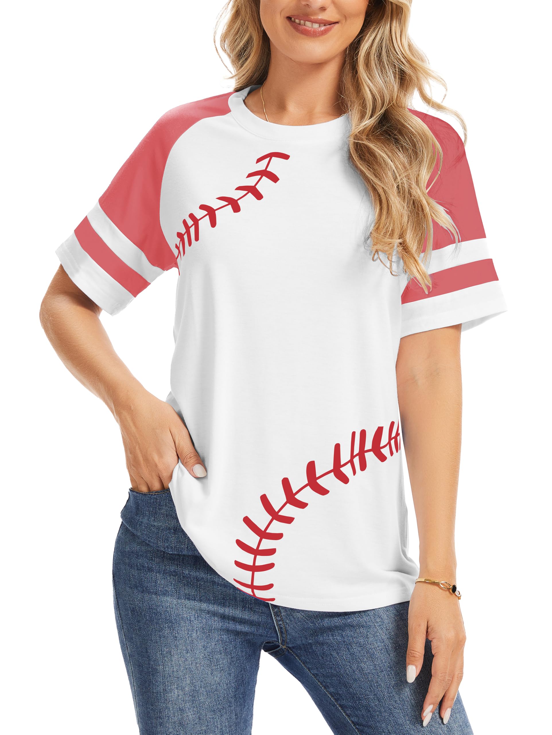 ETATNG Baseball Mom Shirt for Womens Raglan Shirt Short Sleeve Crewneck Patchwork Workout Baseball Tees