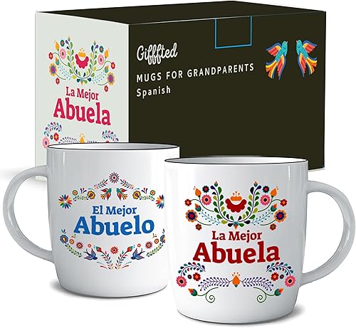 Triple Gifffted Regalos para abuelos, tazas de café La Mejor Abuela y Abuelo en español, Latino Best Grandma and Grandpa, Regalo Dia Birthday and