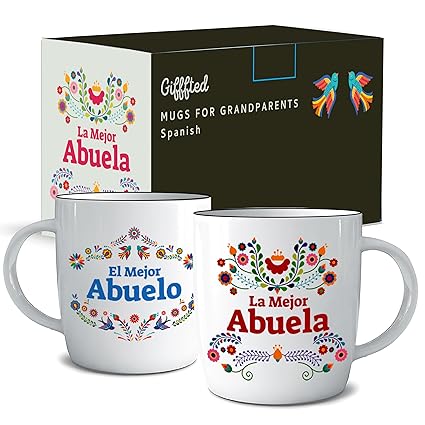 Triple Gifffted Grandparents Gifts, La Mejor Abuela and Abuelo Coffee Mugs in Spanish, Latino Best Grandma and Grandpa, Regalo Dia Birthday and Christmas, Taza Abuelos, Ceramic Cup 13 Oz