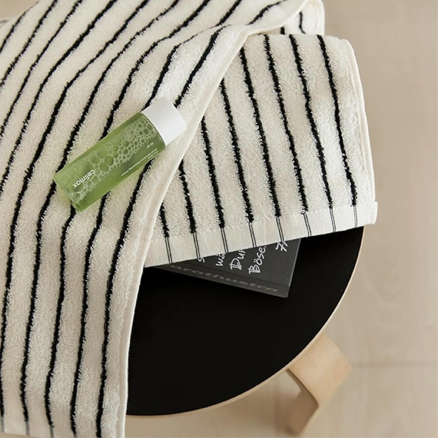 Premium Striped Cotton Bath Towels – Soft, Absorbent, and Durable (Black & White Stripes, Small 2 Pcs)
