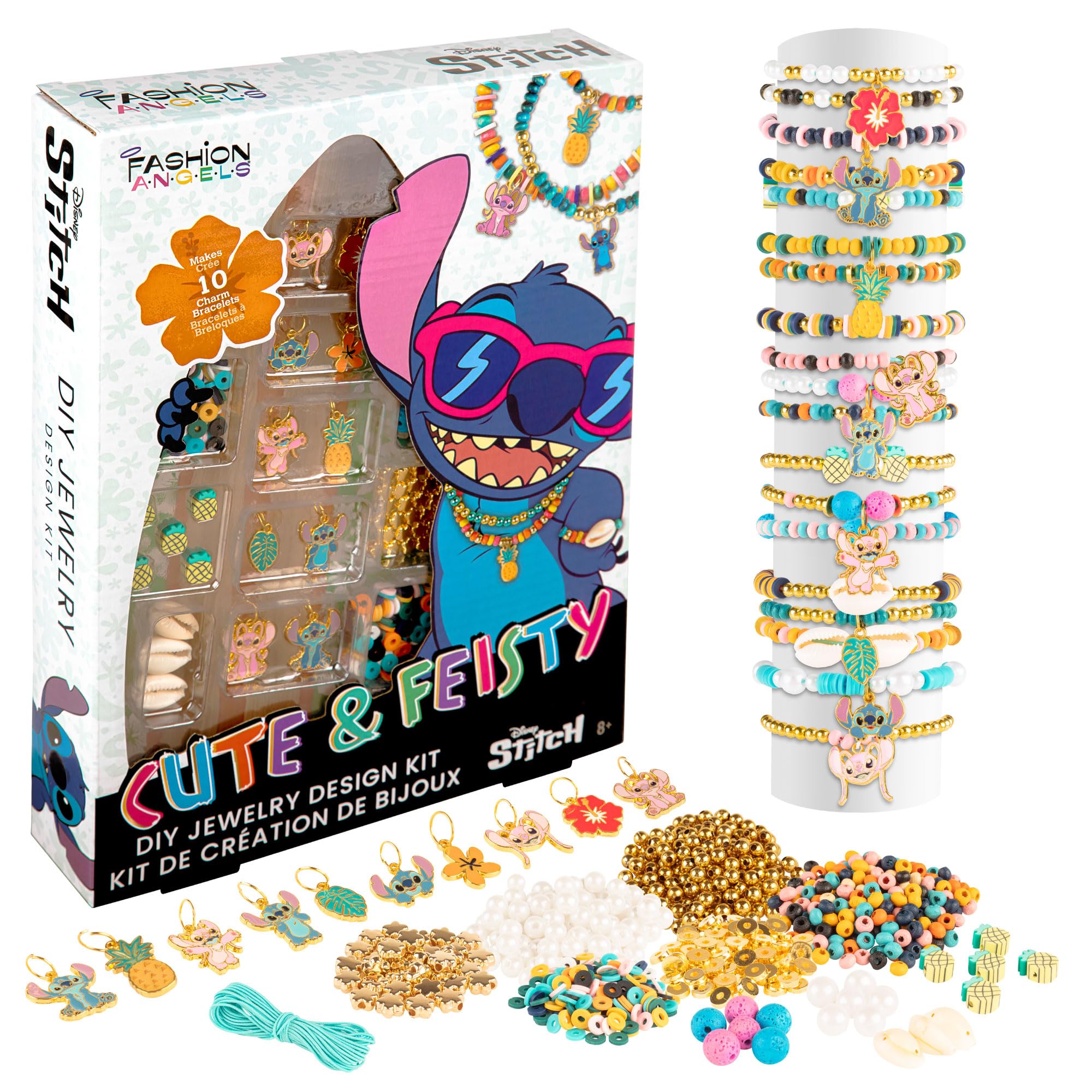 Fashion Angels Disney Stitch Cute & Feisty Jewelry Design Kit - Makes 10+ Charm Bracelets with 10 Enamel Charms, Themed Beads, an Assortment of Metallic and Wooden Beads! Ages 8 and Up