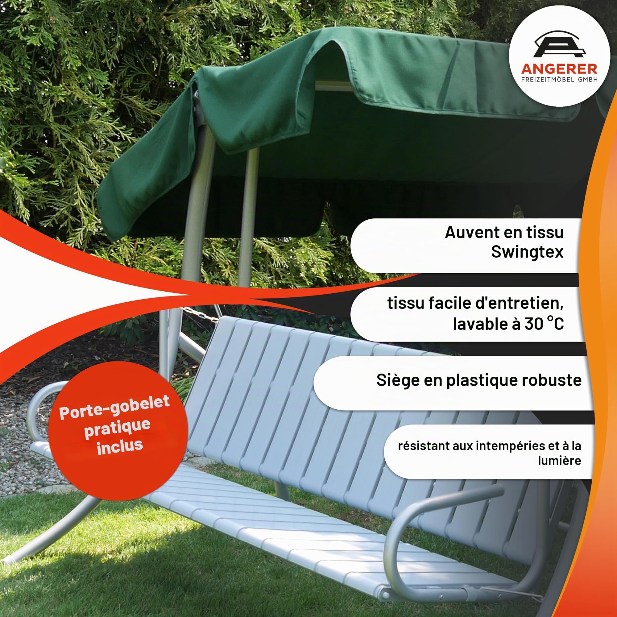 Angerer Balancelle de Jardin Ibiza, 3 Places, Convertible en Lit, Acier Galvanisé, Toit Réglable, 210 x 145 x 160 cm, Capacité 270 kg, Made in Germany (Rayures Vertes)
