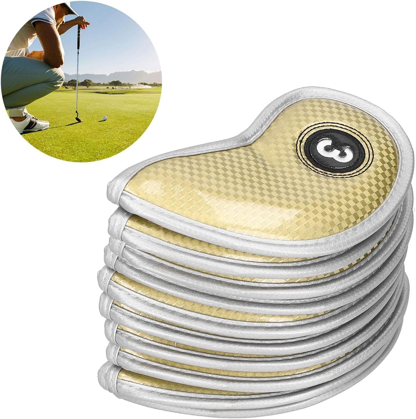 Golf Club Headcovers Irons Set 10 Pcs Club Iron Head Covers Gold