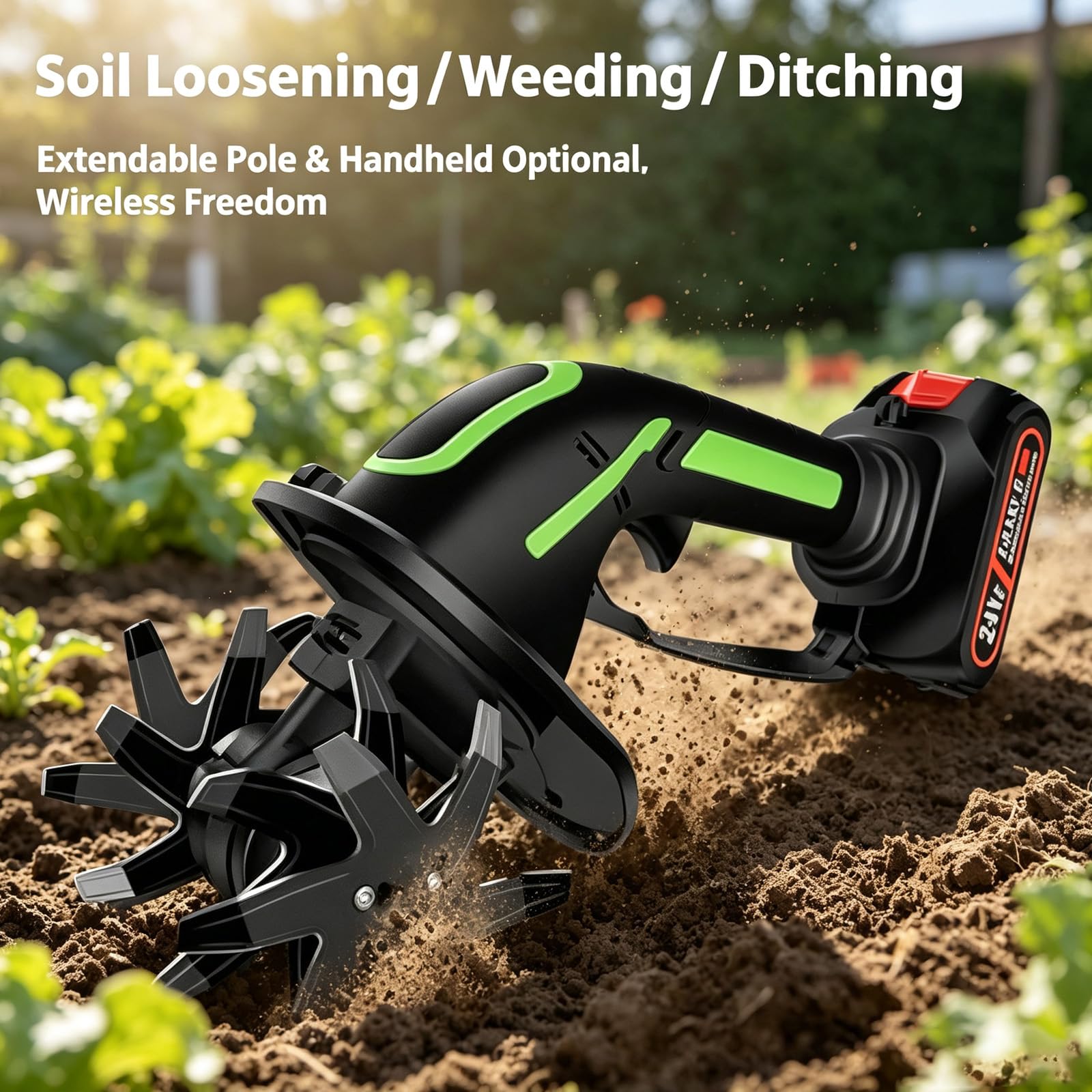 Motoculteur Et Cultivateur De Jardin sans Fil 2 en 1 Léger, Outil De Bêchage électrique à Batterie avec Rallonge pour Désherbage Et Tranchées Faciles