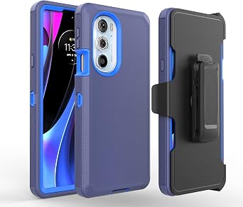 for Motorola Moto Edge 2022 Case, Motorola Edge 5G UW 2022 Belt Clip Holster with Built-in Screen Protector and Kickstand, Blue