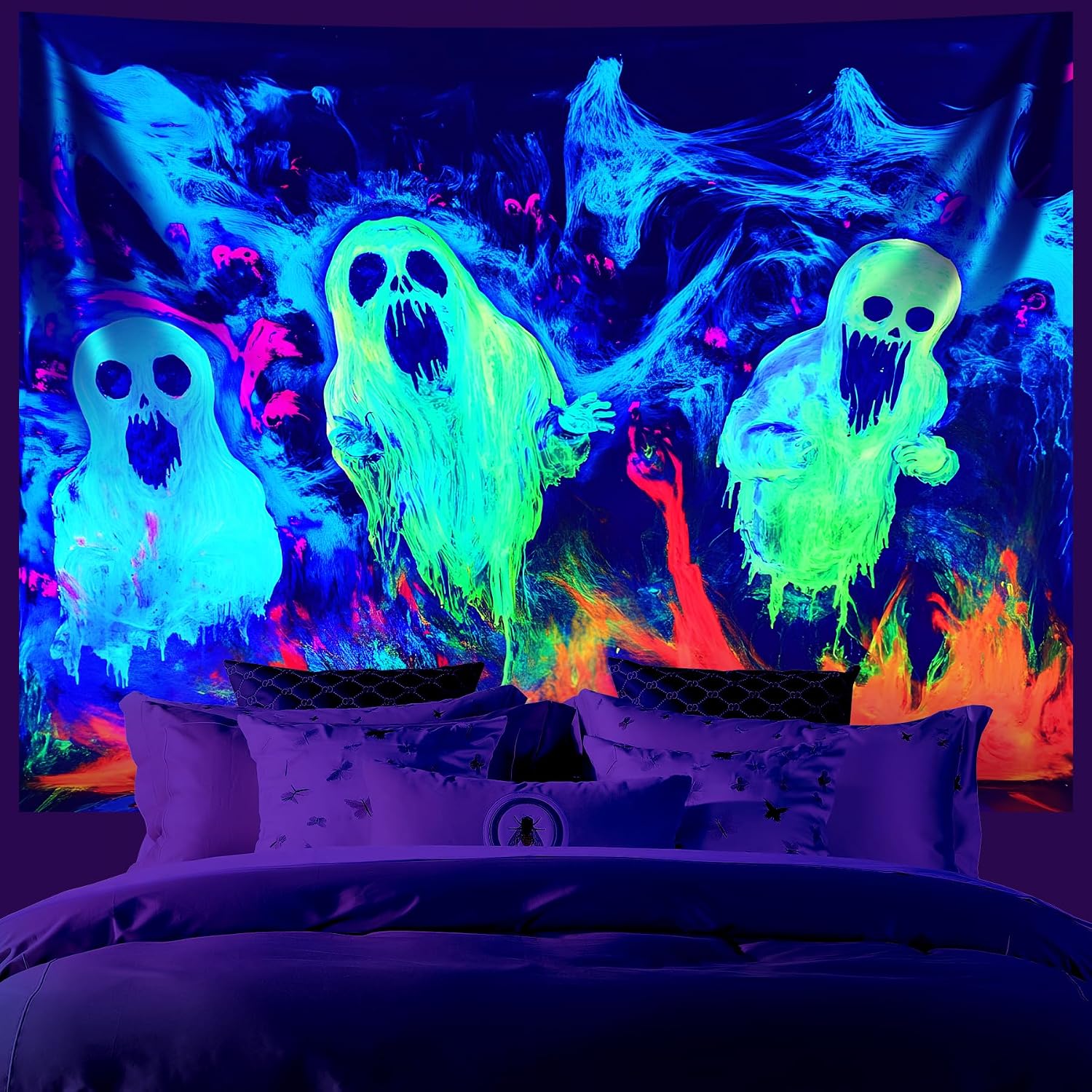AOHMPT UV Reactive Halloween Tapestry, Black Light Decor, 59 x 51 in image 2