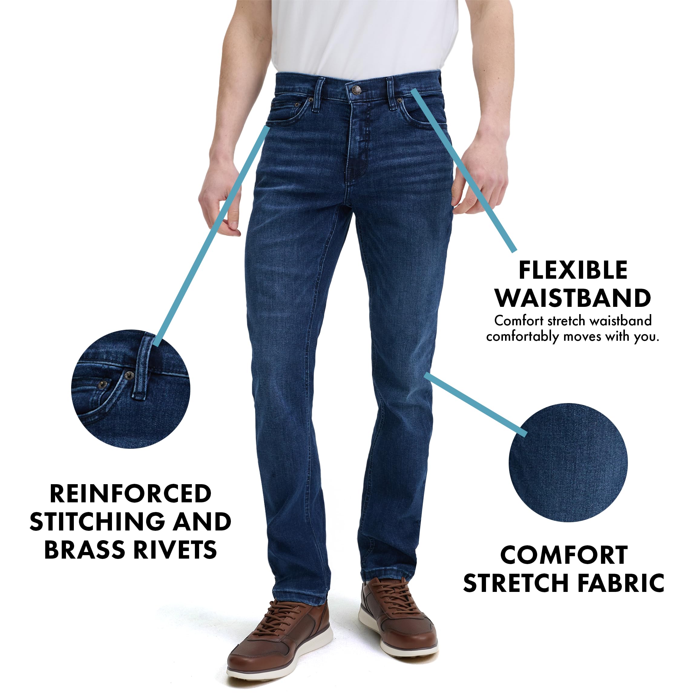 Urban Star Mens Slim Fit Stretch Jeans Athletic Tapered Casual Denim | Up to Size 46 Waist 4 Colors: Dark Blue Medium Blue Bleach Black product thumbnail 7