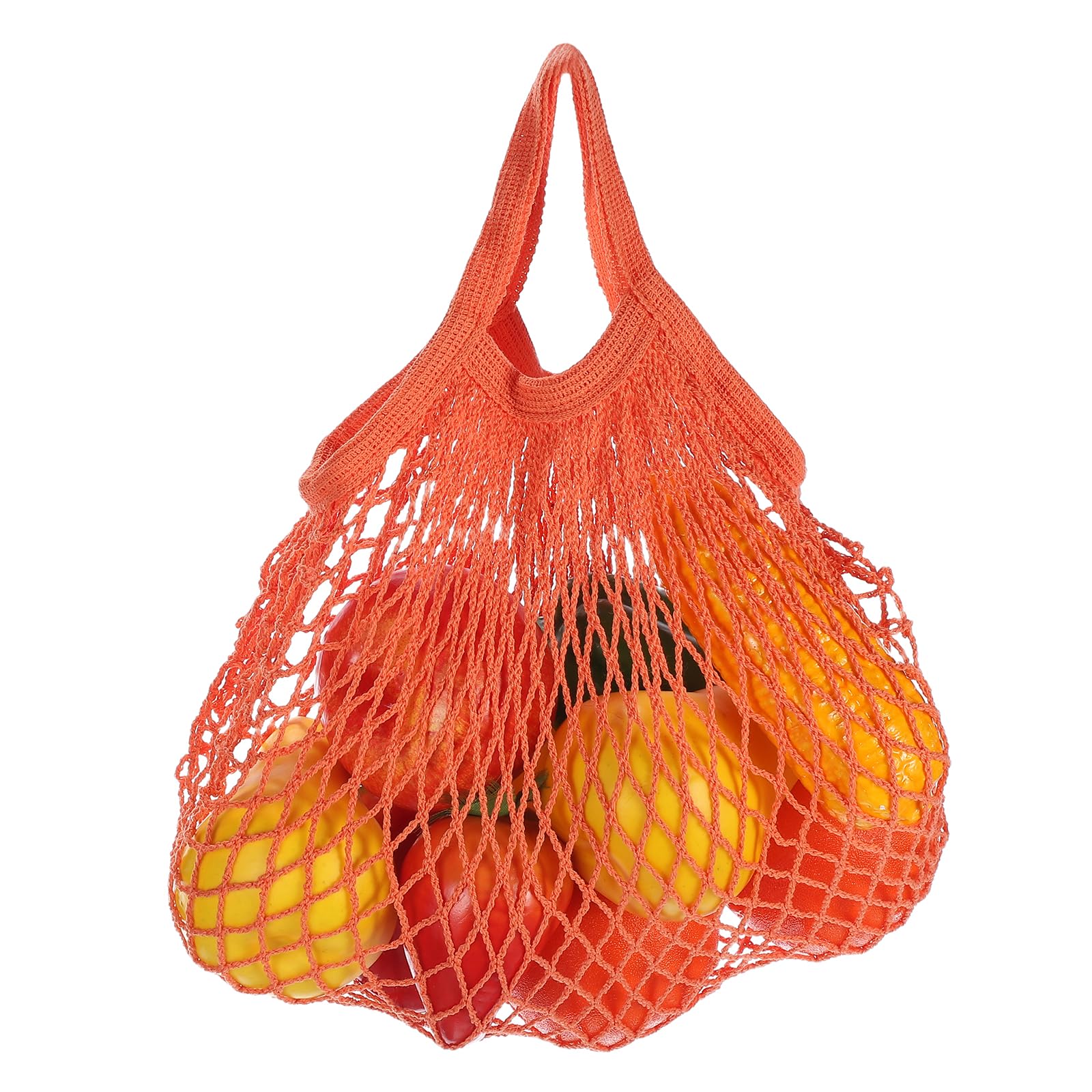 sourcing map Reusable Mesh Produce Storage Bags Washable Net Portable Fruit and Vegetable Bag Cotton String with Short Handle for Grocery Shopping Storage Fruit Vegetable, Orange