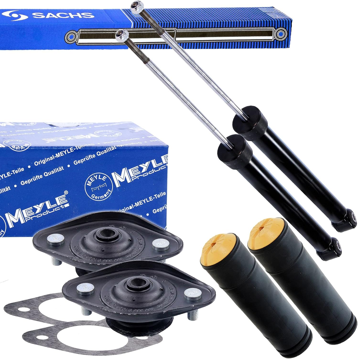 SACHS 2x Gas Pressure Shock Absorbers Rear Including Meyle Strut Mount & Dust Cover Kit Compatible with BMW 3 Series (E36, E46), Cabriolet (E36, E46), Compact (E46), Coupe (E36, E46), Touring (E36,