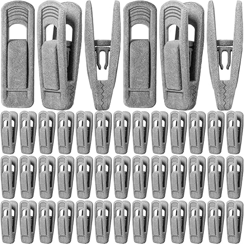 80 clips de terciopelo gris para perchas de terciopelo fuerte antideslizante para pantalones, clips para colgar los dedos, clips de terciopelo gris
