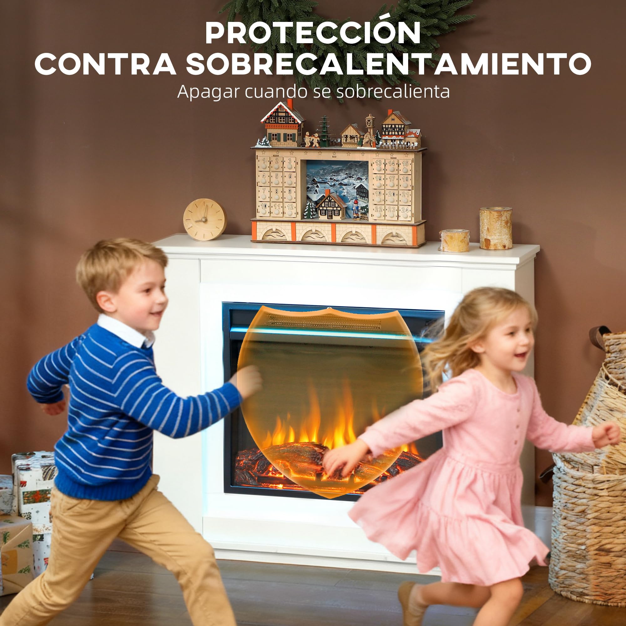 HOMCOM Chimenea Eléctrica con Efecto de Llama 1000/2000W para 30 ㎡ Blanco