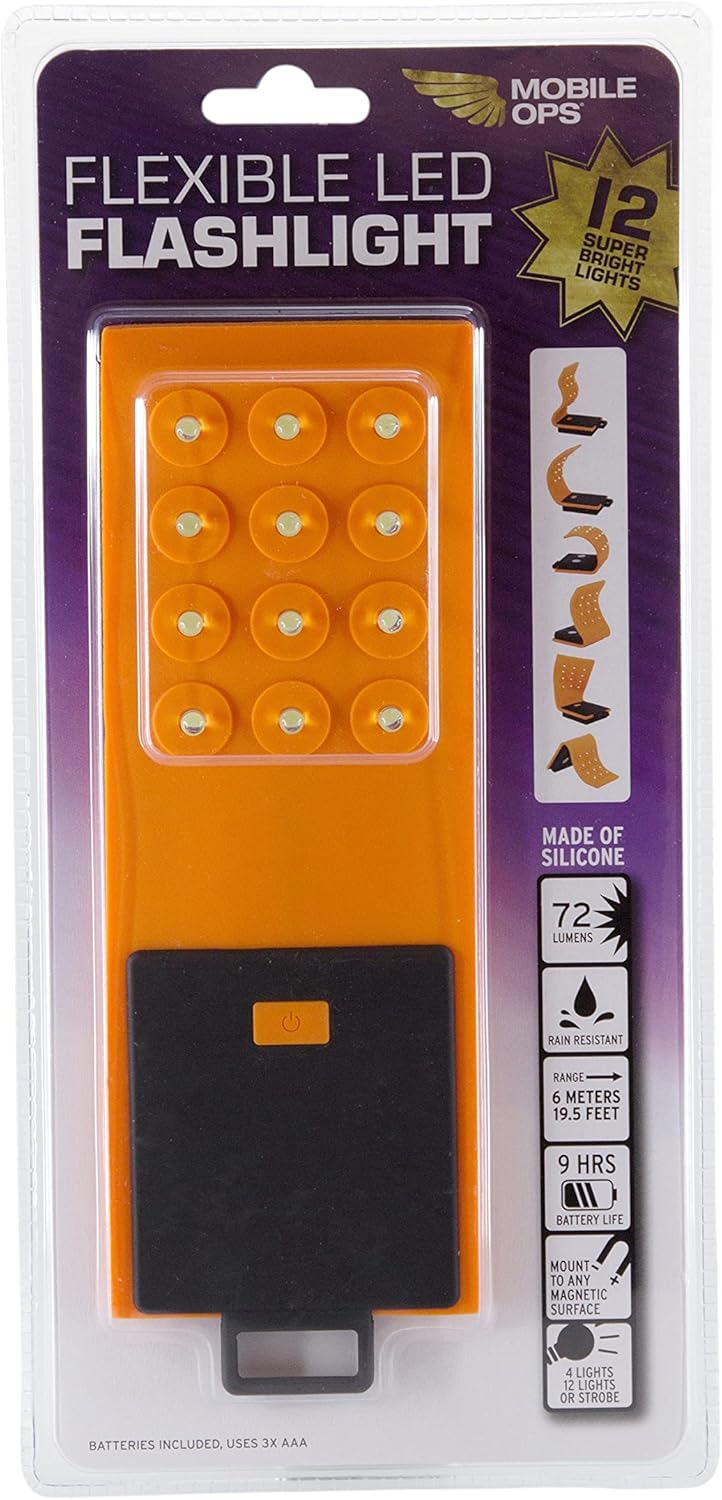 Baumgartens® BAU42650 Silicone 12-LED AAA Flashlight, Orange/Black