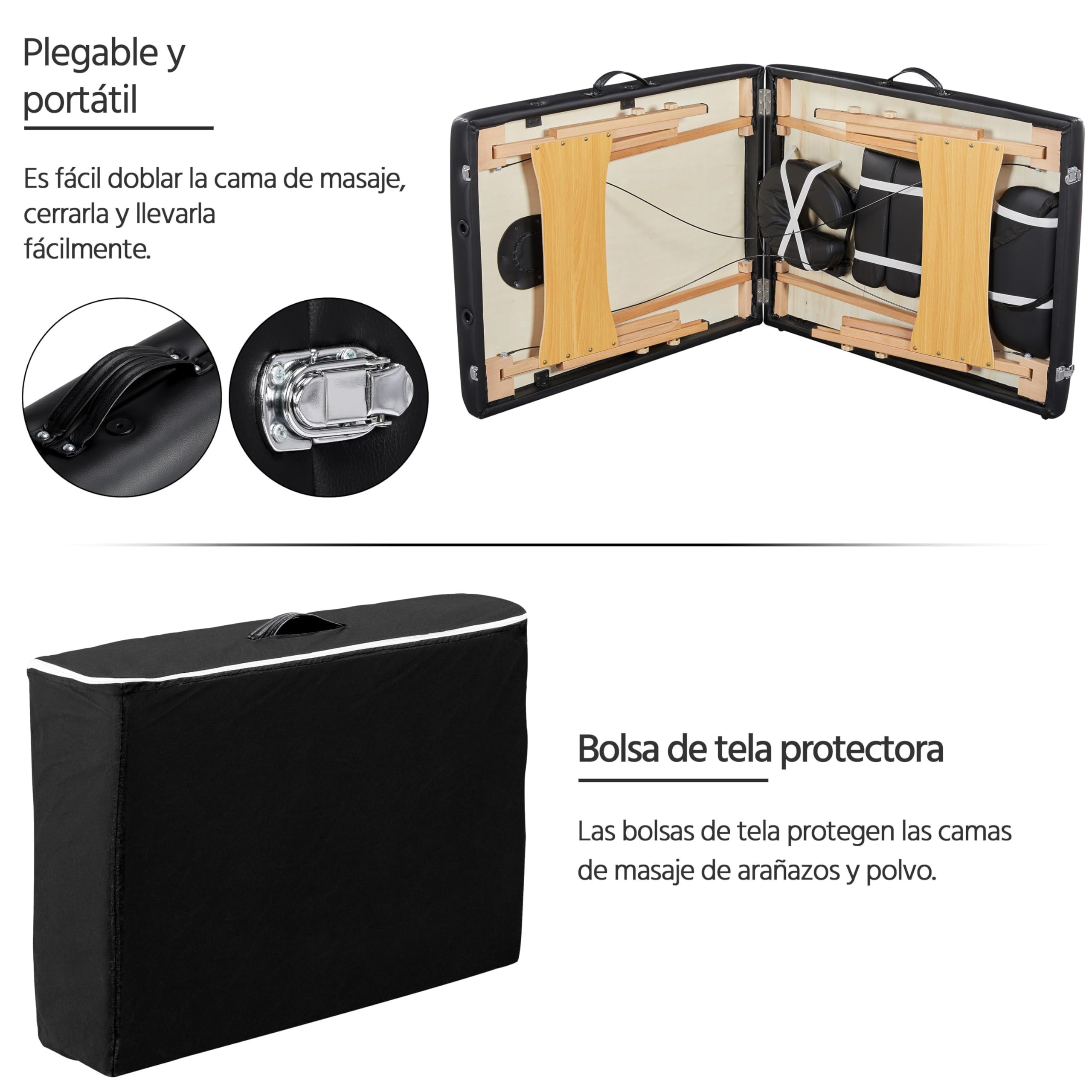 Yaheetech Camilla de Masaje Plegable de 92 cm de Ancho Portátil Camilla Estética de 2 Zonas Camilla Profesional de Madera Haya Altura Ajustable