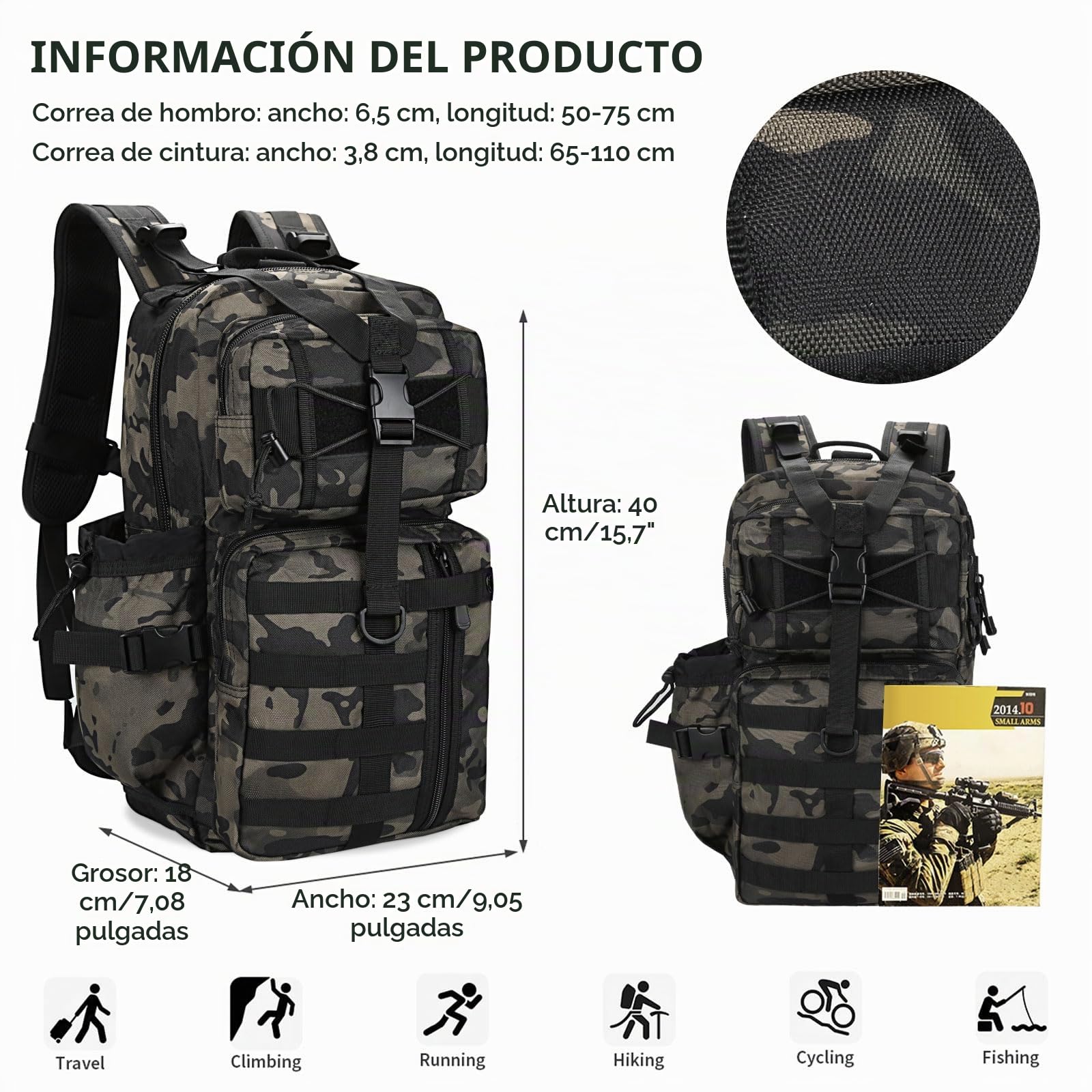 HUNTVP Mochila Militar 30L Tactica Mochila Hombre Molle Impermeable para Caza Viajar Las Actividades Aire Libre Senderismo