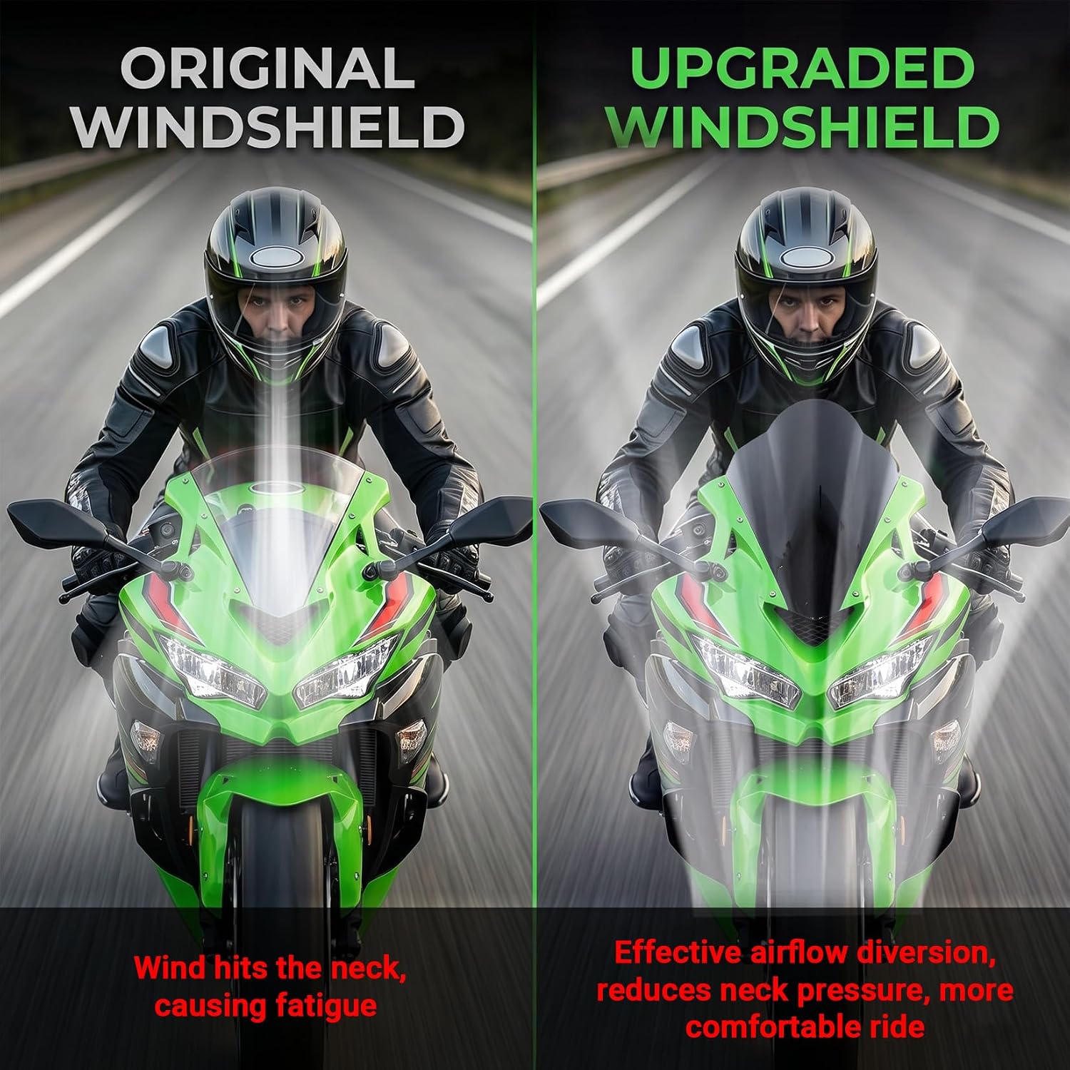 PSLER Motorcycle Windshield for ZX-4R ZX-4RR 2023-2026 ZX-25R 2020-2024, Double Bubble Racing Windscreen Air Deflector