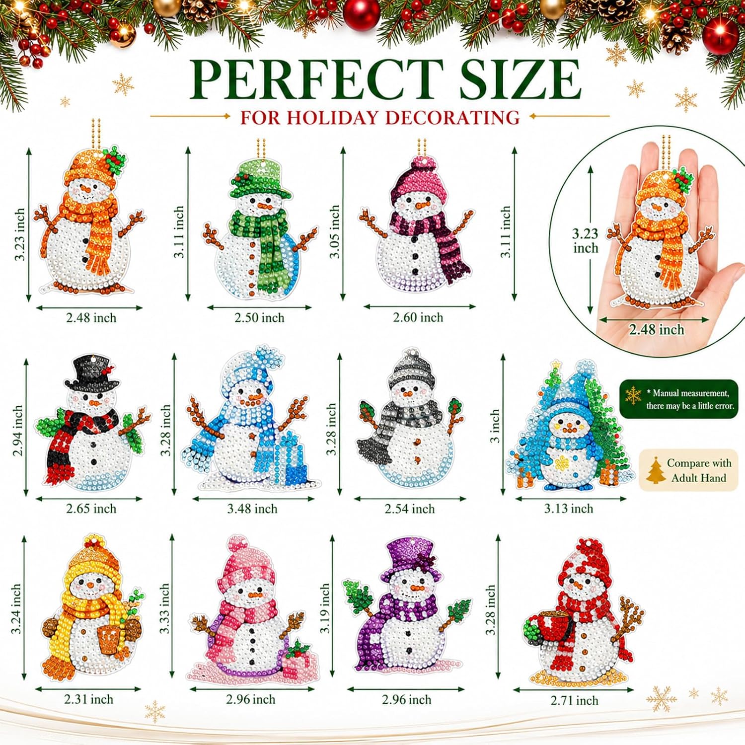 Ferraycle 12 Pcs Snowman Diamond Art Christmas Ornaments Kit, Multicolor image 3