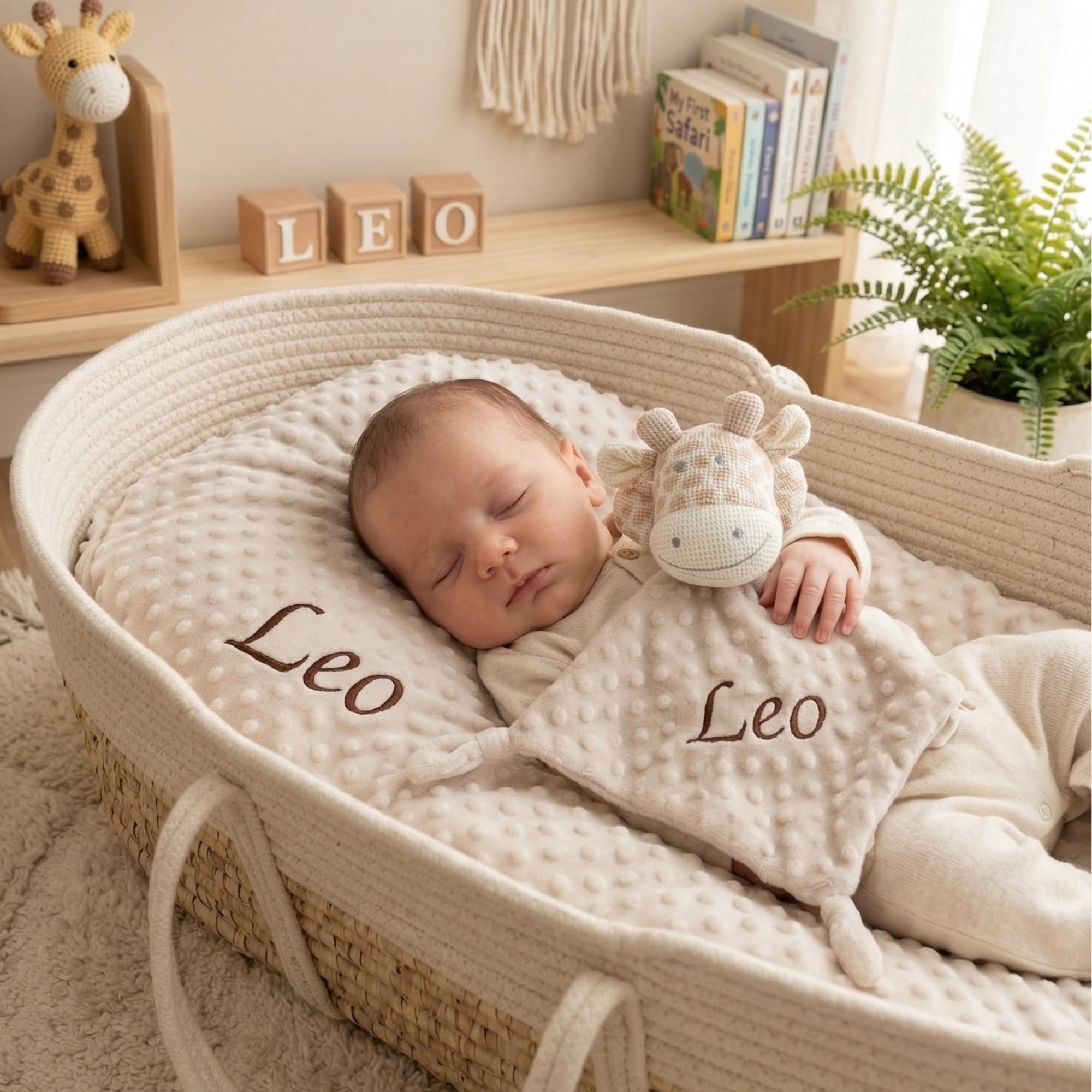 Pack Manta Bebé Personalizada con Nombre Bordado con Doudou Crochet Regalo Personalizado Bebe Recién Nacido Niño Niña Mantita Suave 110x80 cm Dou Dou 25x25 cm Apego Baby Shower Bautizo — view 4
