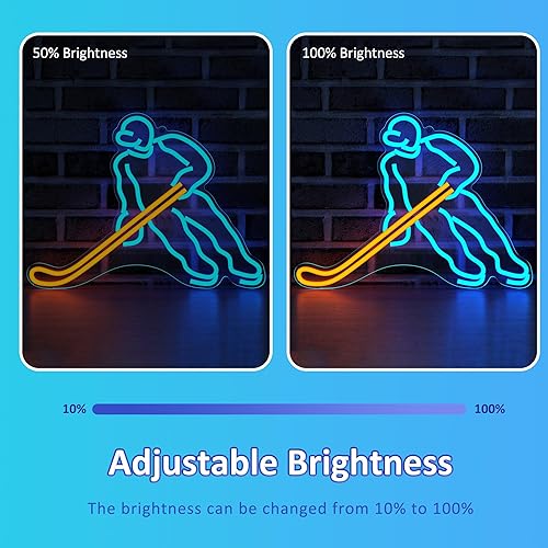 Miniatura 4 de Lampeez Letrero de neón de hockey sobre hielo, luces LED de neón para decoración de sala de hockey, letreros iluminados para decoración de pared,