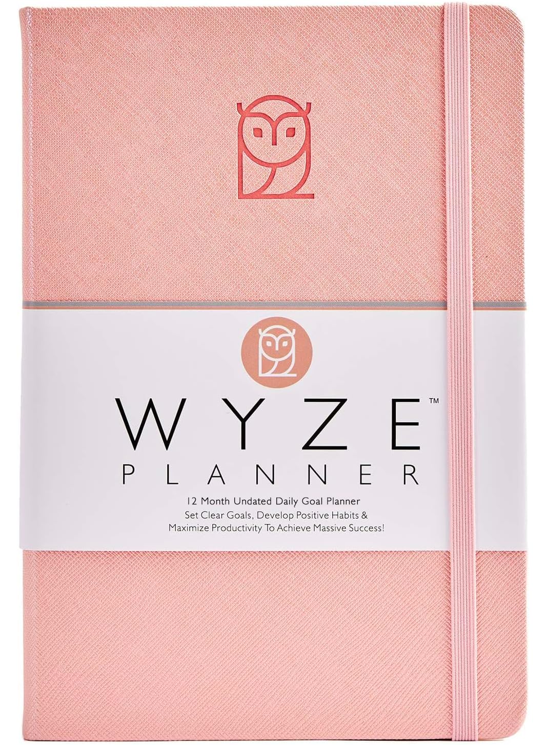 Wyze Planner - Niedatowany planer dzienny, 1 rok, B5, twarda okładka. Ustalanie celów, strony miesięczne, tygodniowe i dzienne, tracker nawyków i kalendarz (różowy)