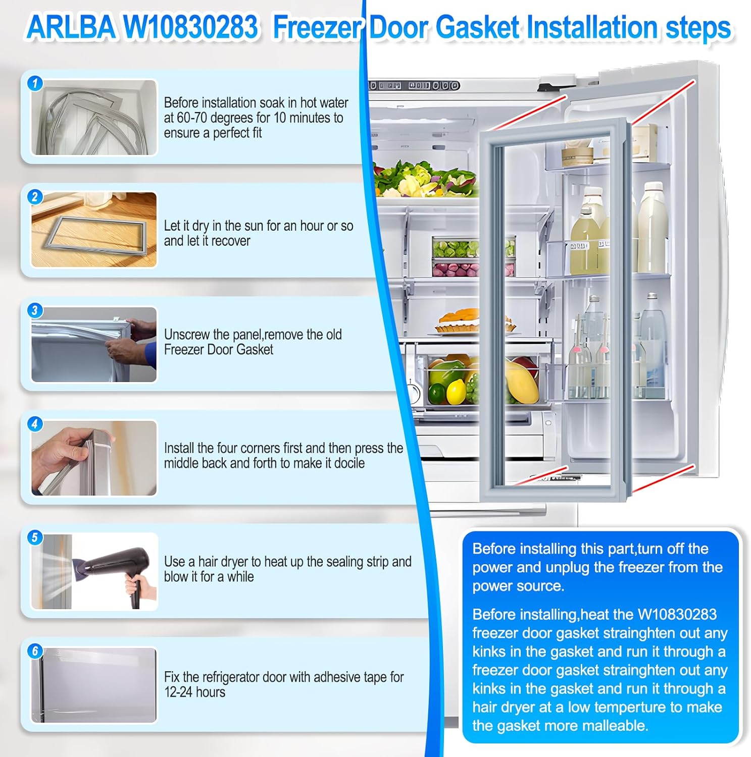 Upgraded 39.65"x13.78" W10830283 Refrigerator Door Gasket Replacement Compatible with Kenmore,Maytag and Whirlpool Refrigerator Door Seal PS11768660,EAP11768660,W10218680,W10443269 Left Side Gray