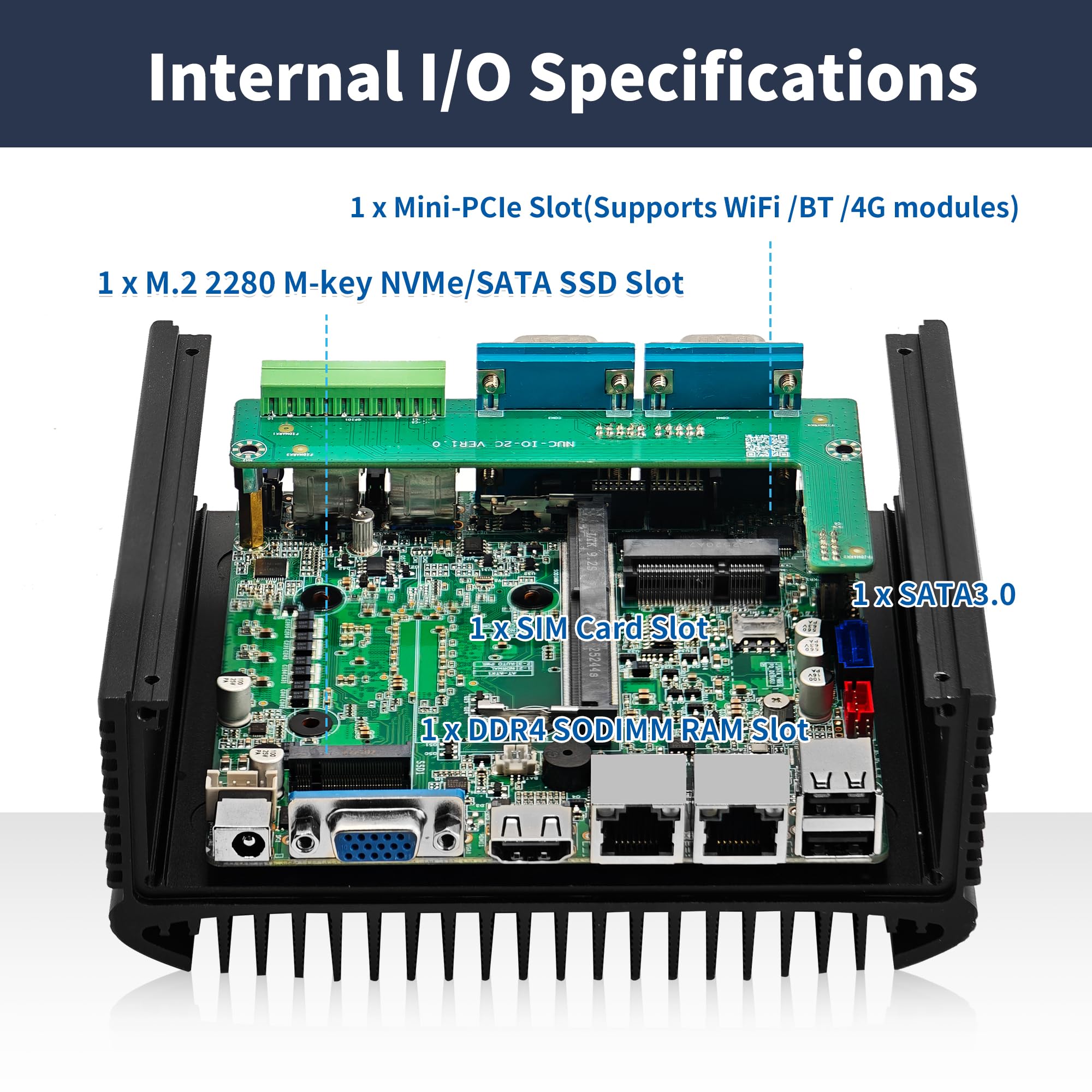 CWWK Mini PC Industriale, Micro Embedded PC Core i5-1235U, 4 Porte COM RS232/RS485, Dual Gigabit LAN, C12D Mini Computer, SIM, HD, VGA, GPIO, WiFi/BT, 8GB RAM 256GB NVMe SSD
