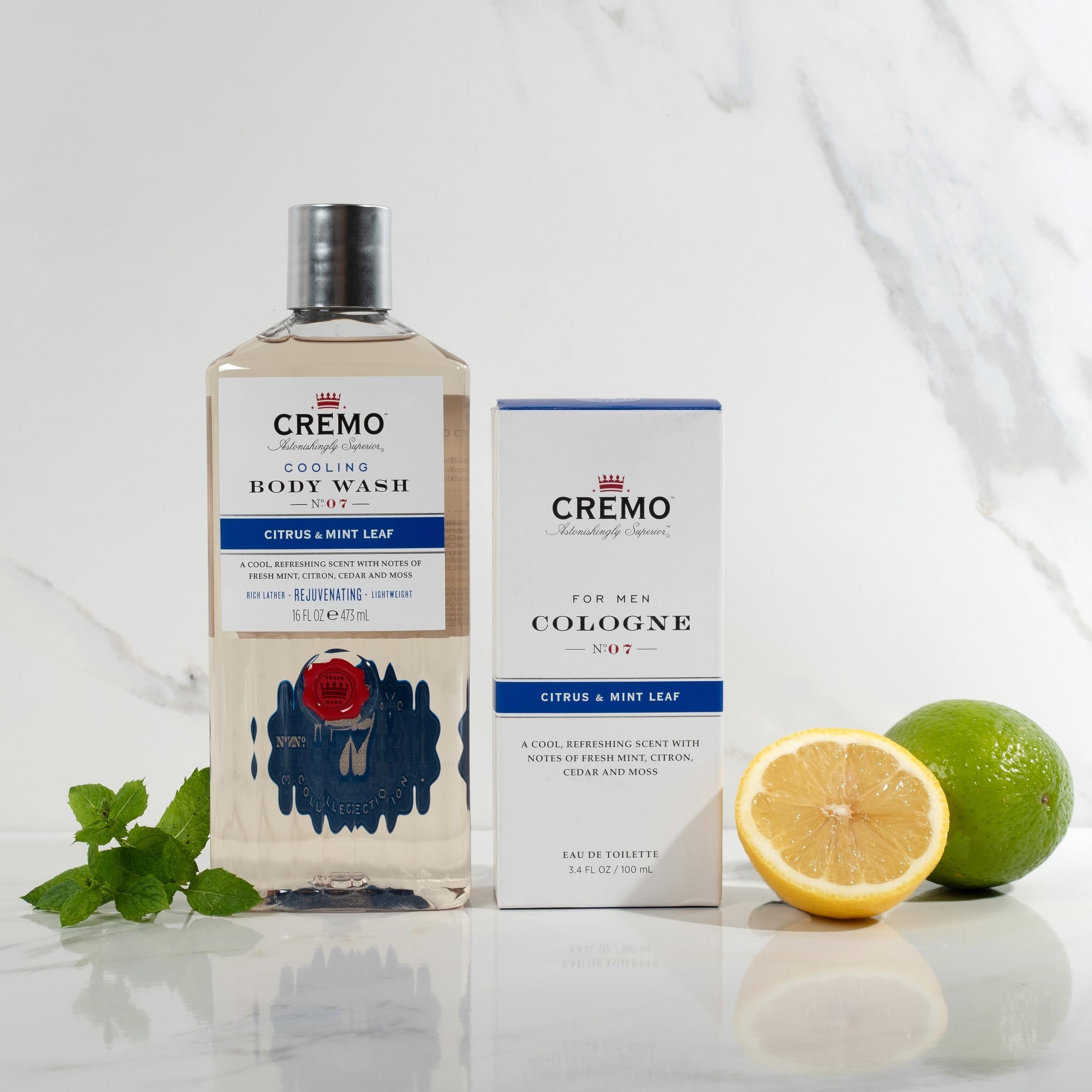 CREMO CITRUS & MINT LEAF zestaw prezentowy dla mężczyzn – woda toaletowa 100 ml + żel Douche 473 ml – świeży, lekki zapach