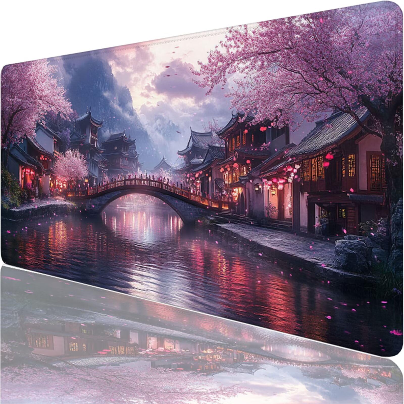 Tapis de Souris Gaming XXL,800x400x3mm Tapis de Souris rose,Grand Tapis de Bureau Sous Main avec Surface Spéciale Améliore la Vitesse et la Précision,Imperméable Mouse Pad pont pour Jeux,Bureau XF-415