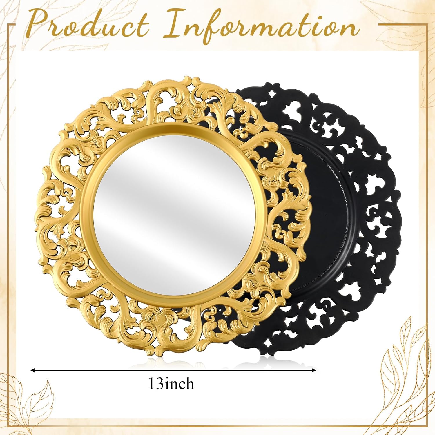 Maxdot 6 Pcs 13" Gold Mirror Charger Plates for Dinner Plates Plastic Round Embossed Edge Dinner Chargers for Table Setting Wedding Party Christmas Holiday Supplies Elegant Tabletop