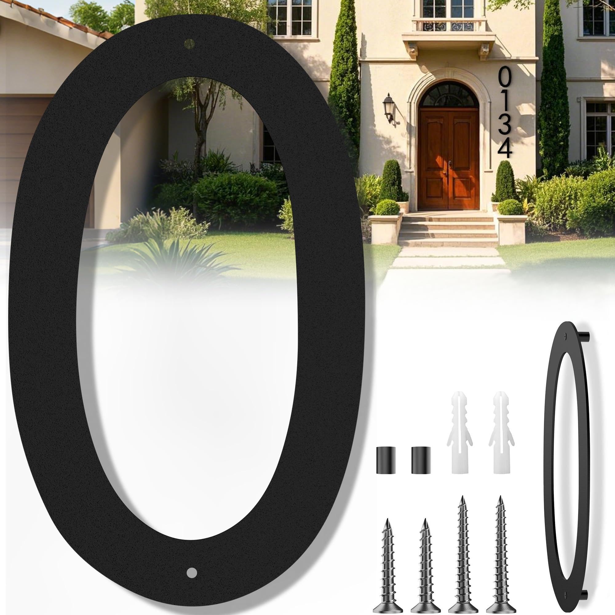 Photo 1 of 16 Inch House Numbers for Outside, Extra Large Address Numbers for House, Large Modern Floating House Numbers, Big Metal Numbers for House Outdoor, Matte Black Steel 16'' Address Number 0 (0123456789)