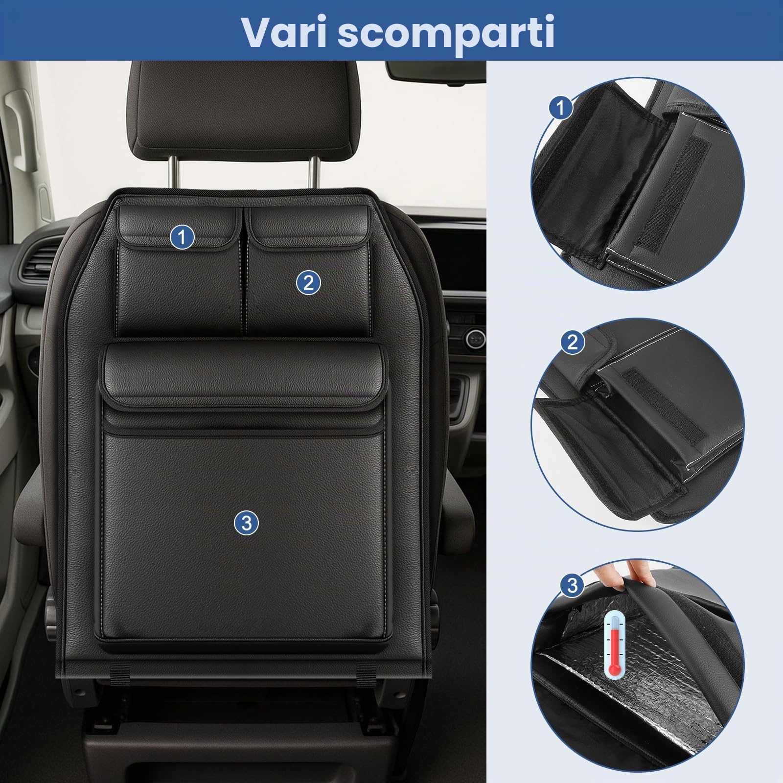 Organizer per sedile anteriore per VW Transporter T6/T6.1 California dal 2015, organizer per sedile auto su un lato in pelle con tasca isolante per raffreddare o riscaldare