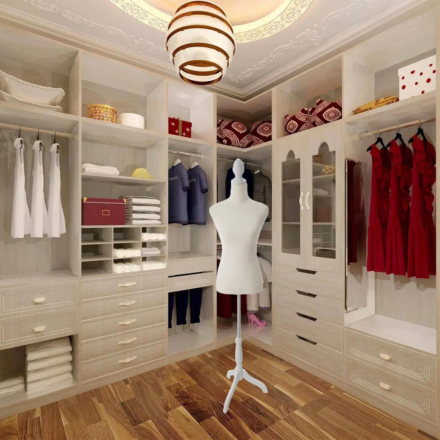 Female Mannequin Body, Plus Size 10-12 Female Maniquine Dress Form Height Adjustable 61-67 Inch, Manikin Body with Tripod Stand Dress Jewelry Display Beige
