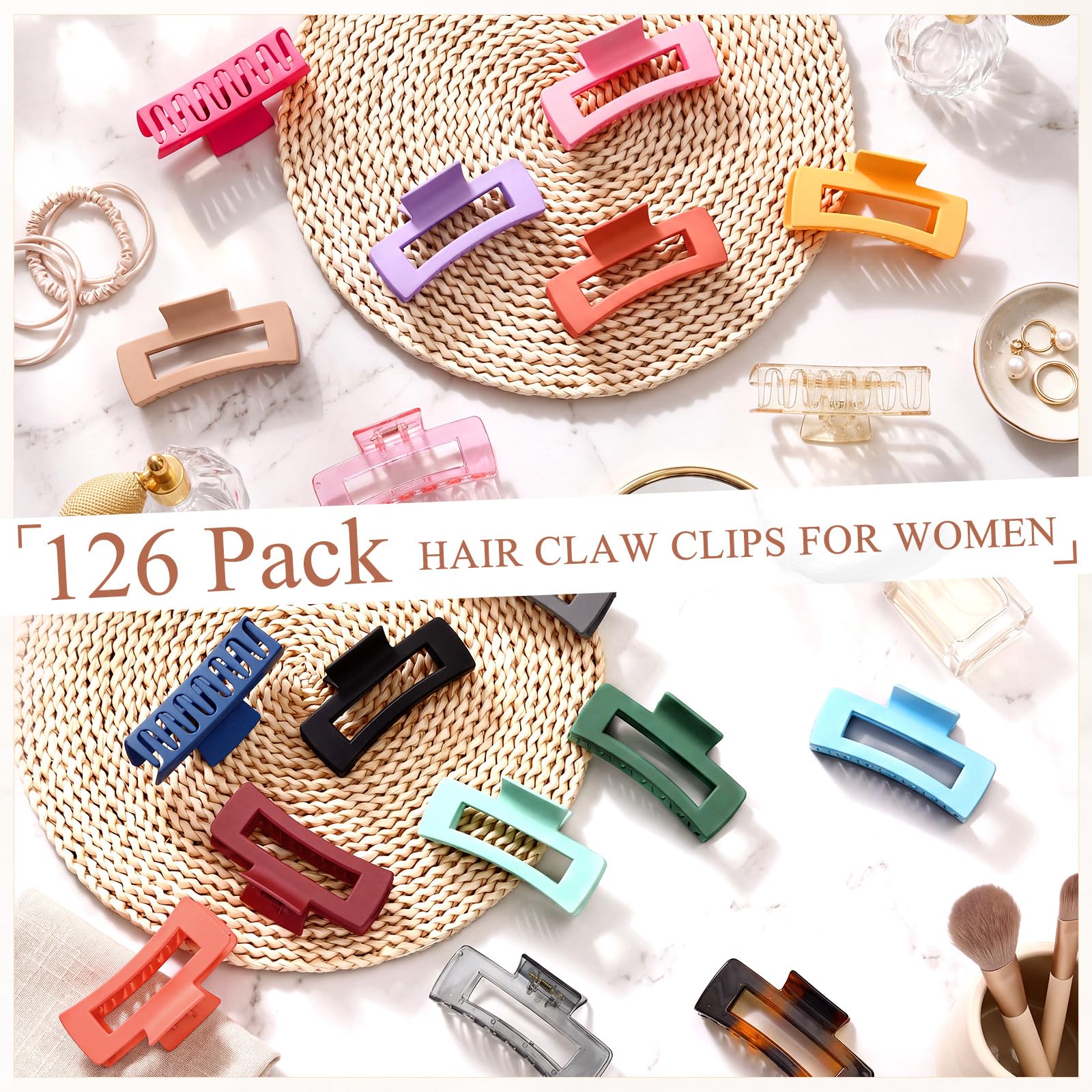 Hoteam 126 pinzas grandes de 4.1 pulgadas para el pelo rectangulares grandes a granel, pinzas de plástico antideslizantes mate para mujer, accesorios de regalo, 18 colores