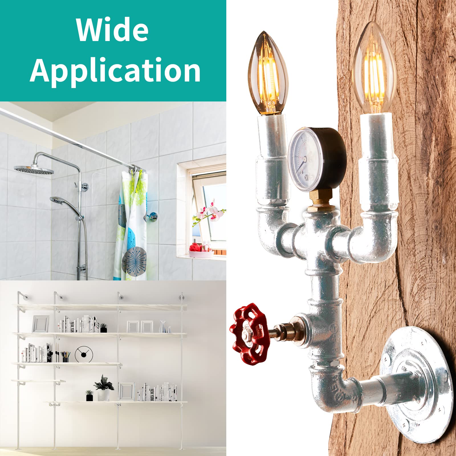 WiseWater Bridas de suelo galvanizadas de 1 pulgada, 4 piezas, accesorios de bridas de hierro maleable, bridas de tubería duraderas para proyectos de hogar, muebles, decoración de estanterías y