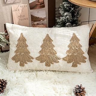 27 Red White and Wood Christmas Decor Ideas for Holiday Warmth 32 Christmas Tree Lumbar Pillow Cover, Burlap Holiday Farmhouse Decorative ...