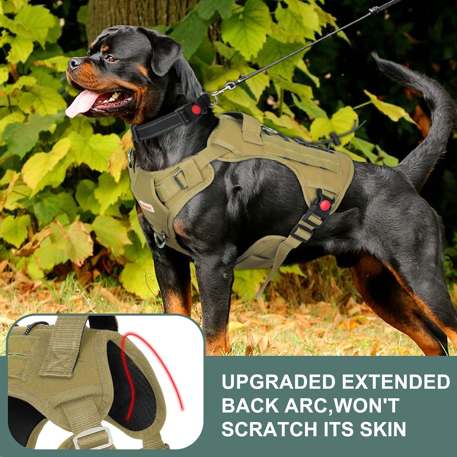 BABYLTRL Tactical Dog Harness for Large Medium Small Dogs, No Pull Dog Walking Training MOLLE Vest with Handle, Reflective K9 Military Service Dog Harness (X-Large, Coyote Brown)