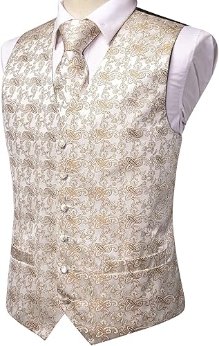 Miniatura 6 de Hi-Tie Men's Suit Vest Tie Set With Lapel Pin Or Tie Clip Silk Waistcoat Necktie Handkerchief For Wedding Formal Tuxedo