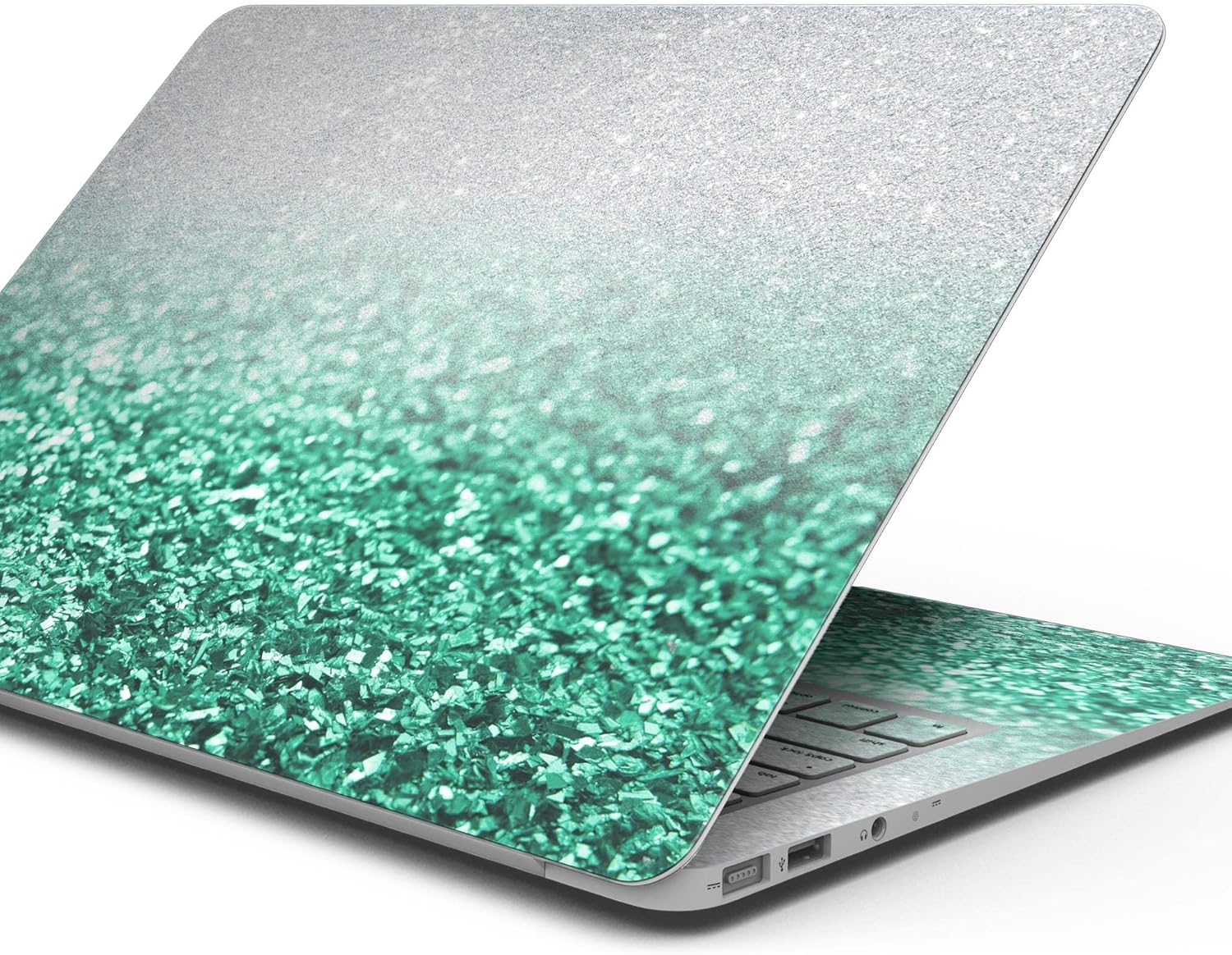 DesignSkinz - Aqua Green & Silver Glimmer Fade - Full-Body Wrap Protective Decal Skin Kit Compatible with MacBook 14" Pro M1 (A2442)