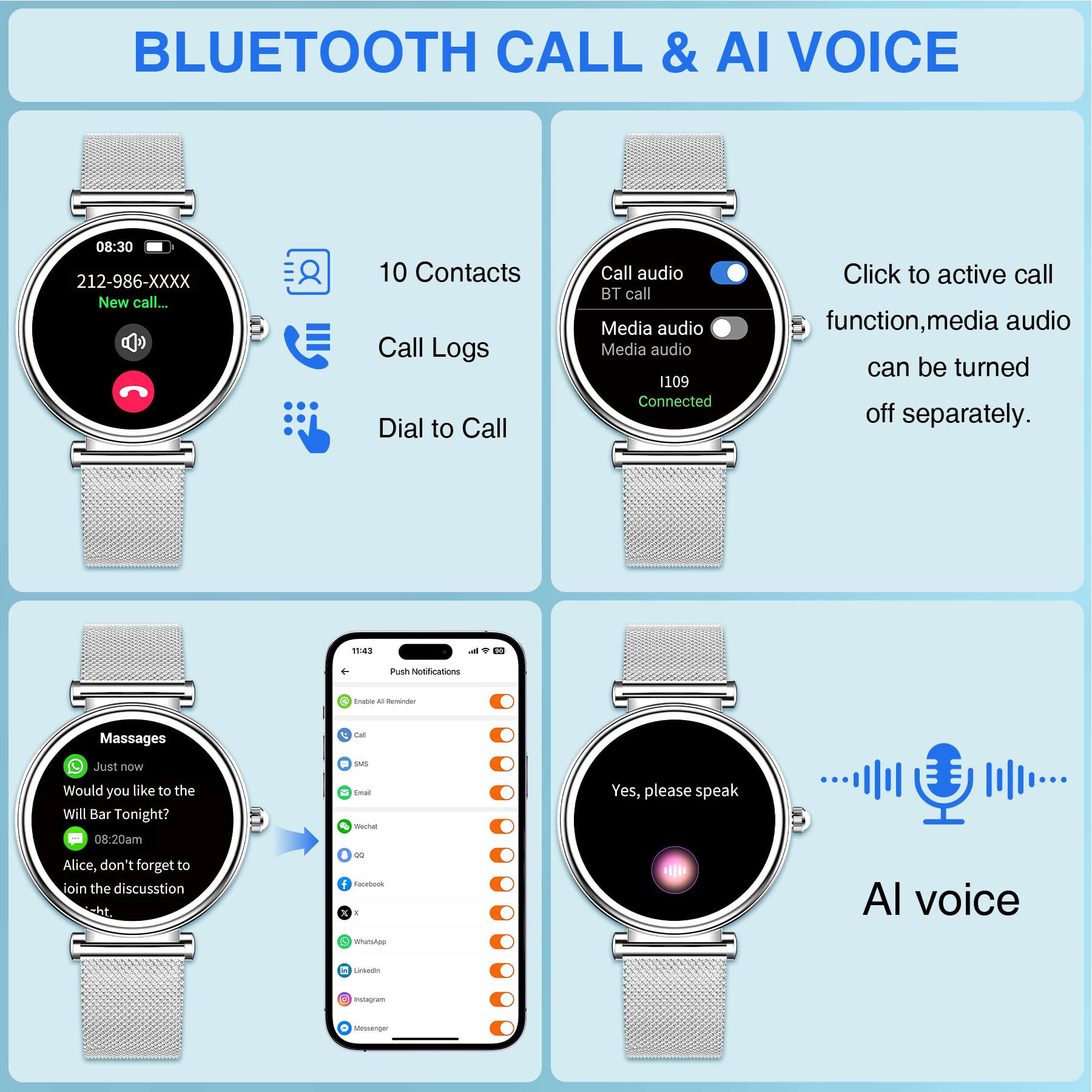 Reloj Mujer Inteligente con Llamadas, 1,3" Smartwatch con 120+ Modos Deportivo, Reloj Digital Mujer, Monitor Sueño, IP67 Pulsera Actividad Pulsómetro/Podómetro, Smart Watch para Android iOS