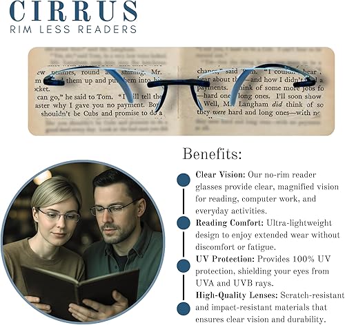 Miniatura 7 de proSPORT Gafas de lectura Rimless Full Lens Reader Ultra Ligero Flexible Hombres Mujeres