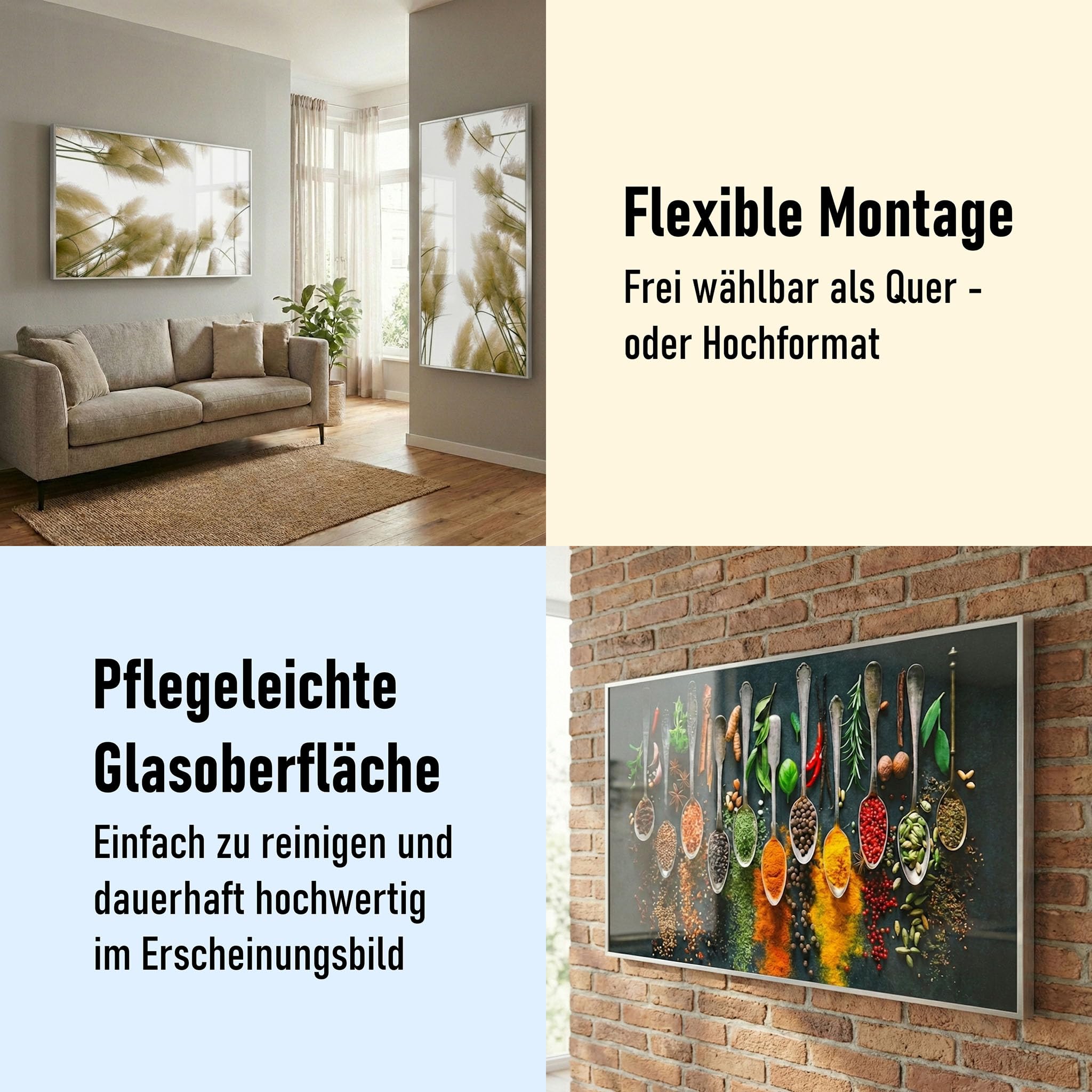 Glas Bild Infrarotheizung mit Thermostat | Made in Germany | viele Motive 350-1200 Watt Rahmen silber/alu (600 Watt, 062 Bambusbild)