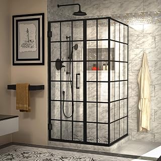 DreamLine Unidoor Toulon 34 in. D x 40 in. W x 72 in. H Frameless Hinged Shower Enclosure in Satin Black, SHEN-2434400-89