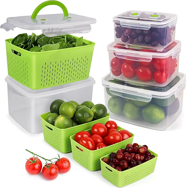 Built-Way Fruit Containers for Fridge - Fruit Storage Containers Keep Fresh Longer with Smiley Design - Berry Containers for Fridge with Built-in Colander - BPA-Free Stackable